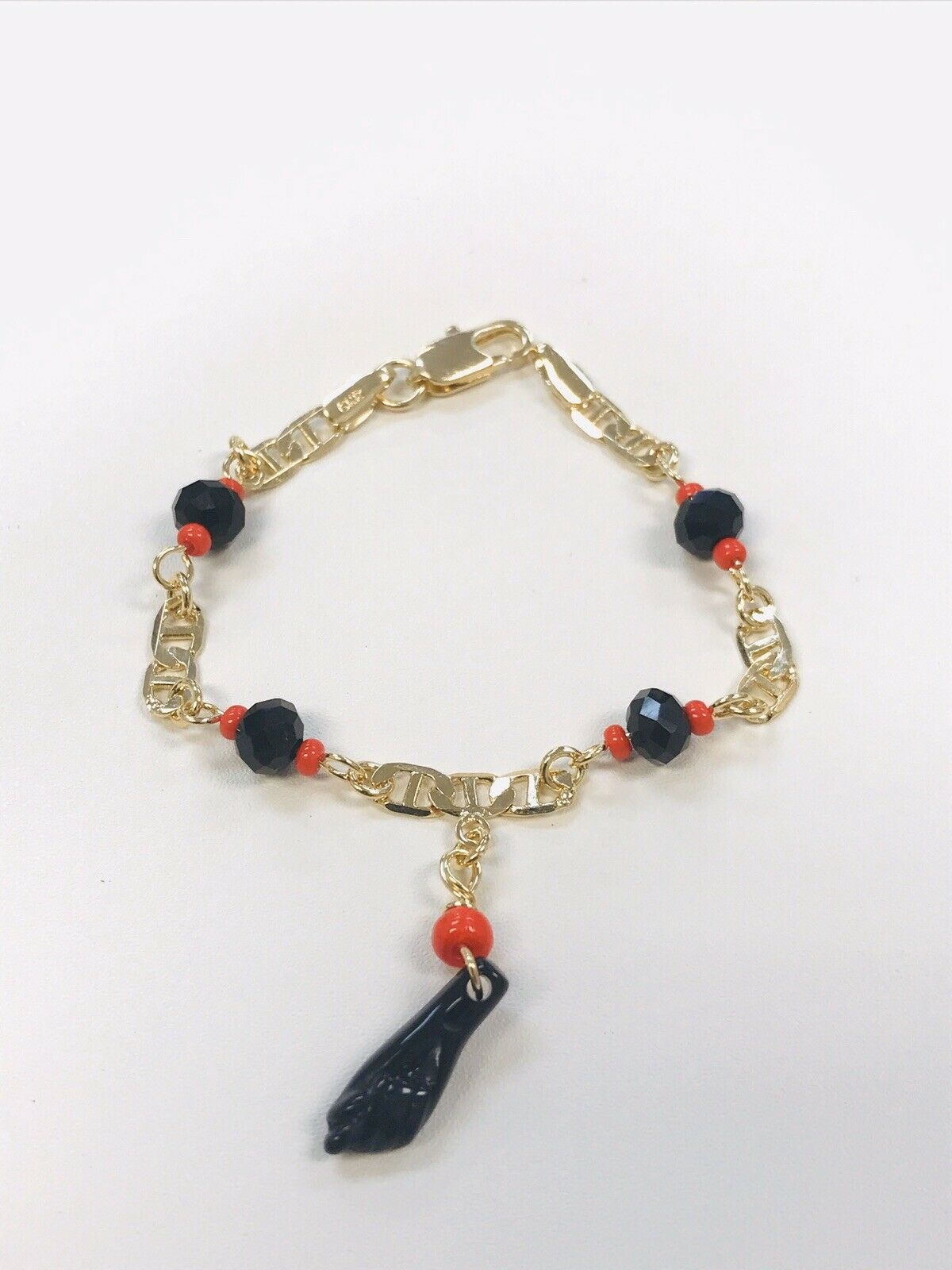 Pulsera de bebé llena de oro de 14 quilates Azabache 5.5 "/Joyería para niños / Joyería de protección / Joyería para niñas