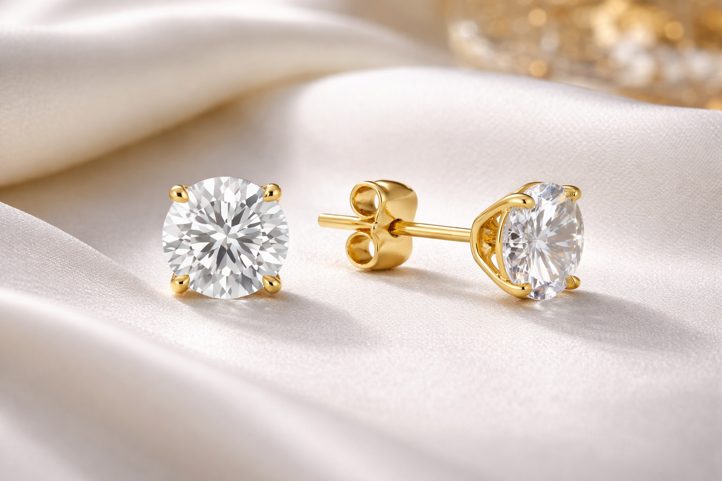 CZ Push Back 14K Yellow Gold Stud Earrings