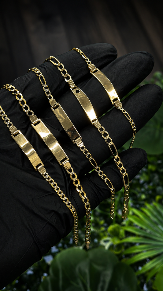 14K Gold ID Baby Bracelet Cuban and Figaro