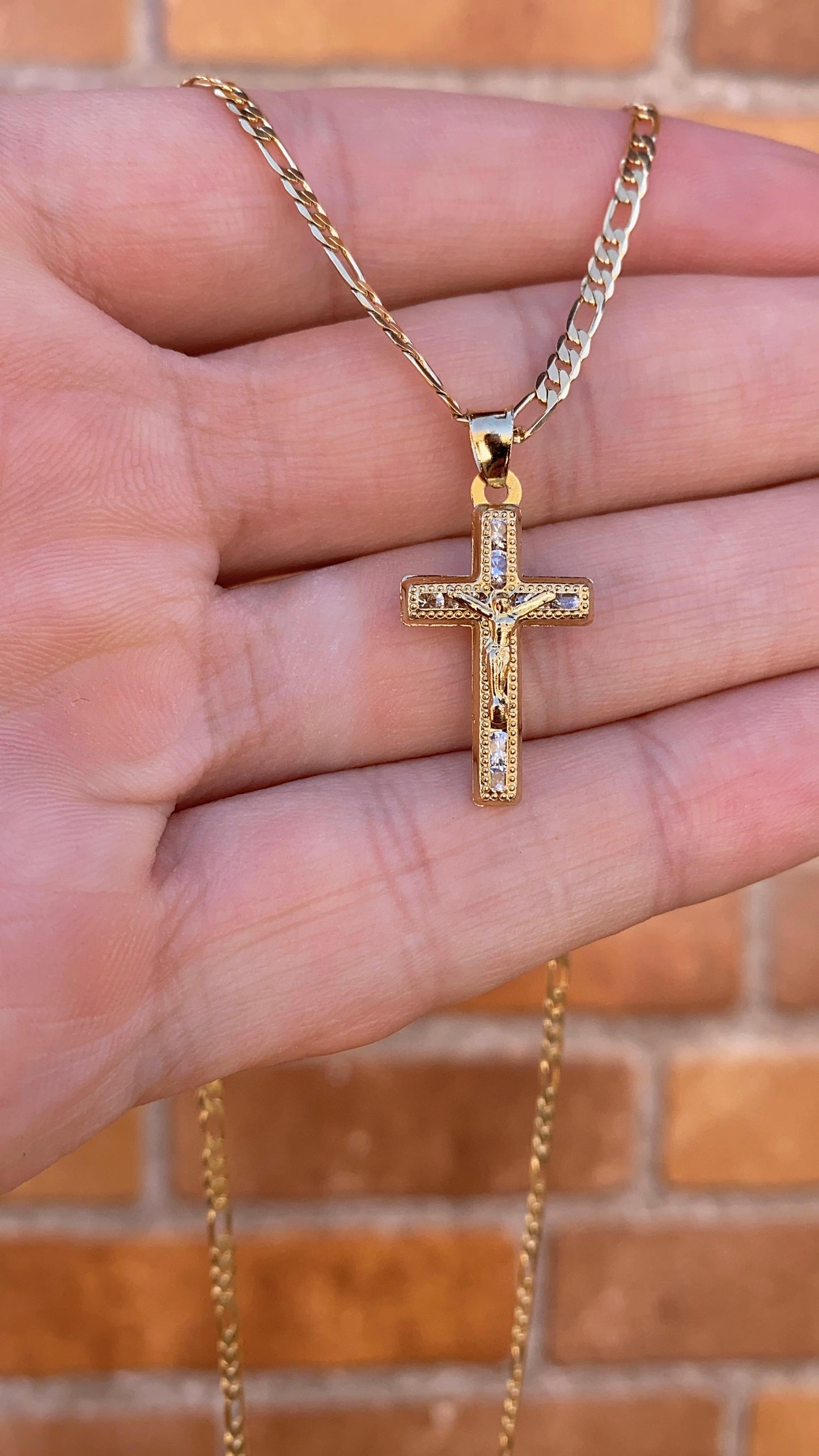 Jesus Christi Figaro Chain Necklace 14K Gold Filled Jewelry Stylish for Womens and Mens