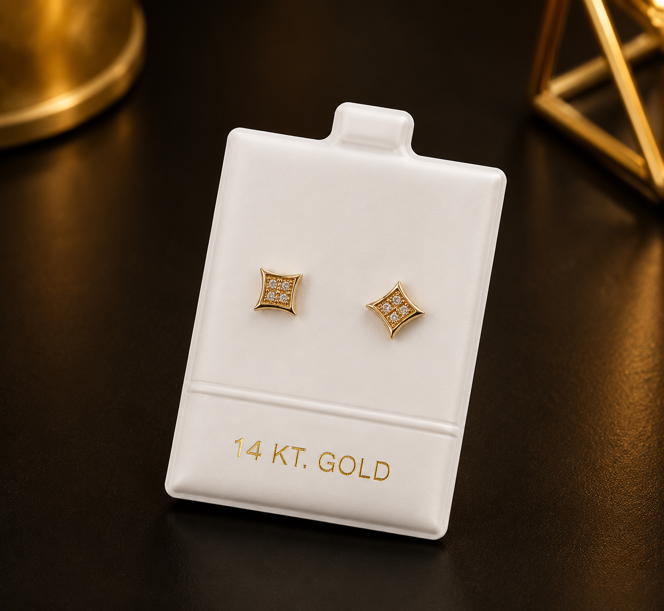 14K Yellow Gold CZ Stud Earrings for Womens