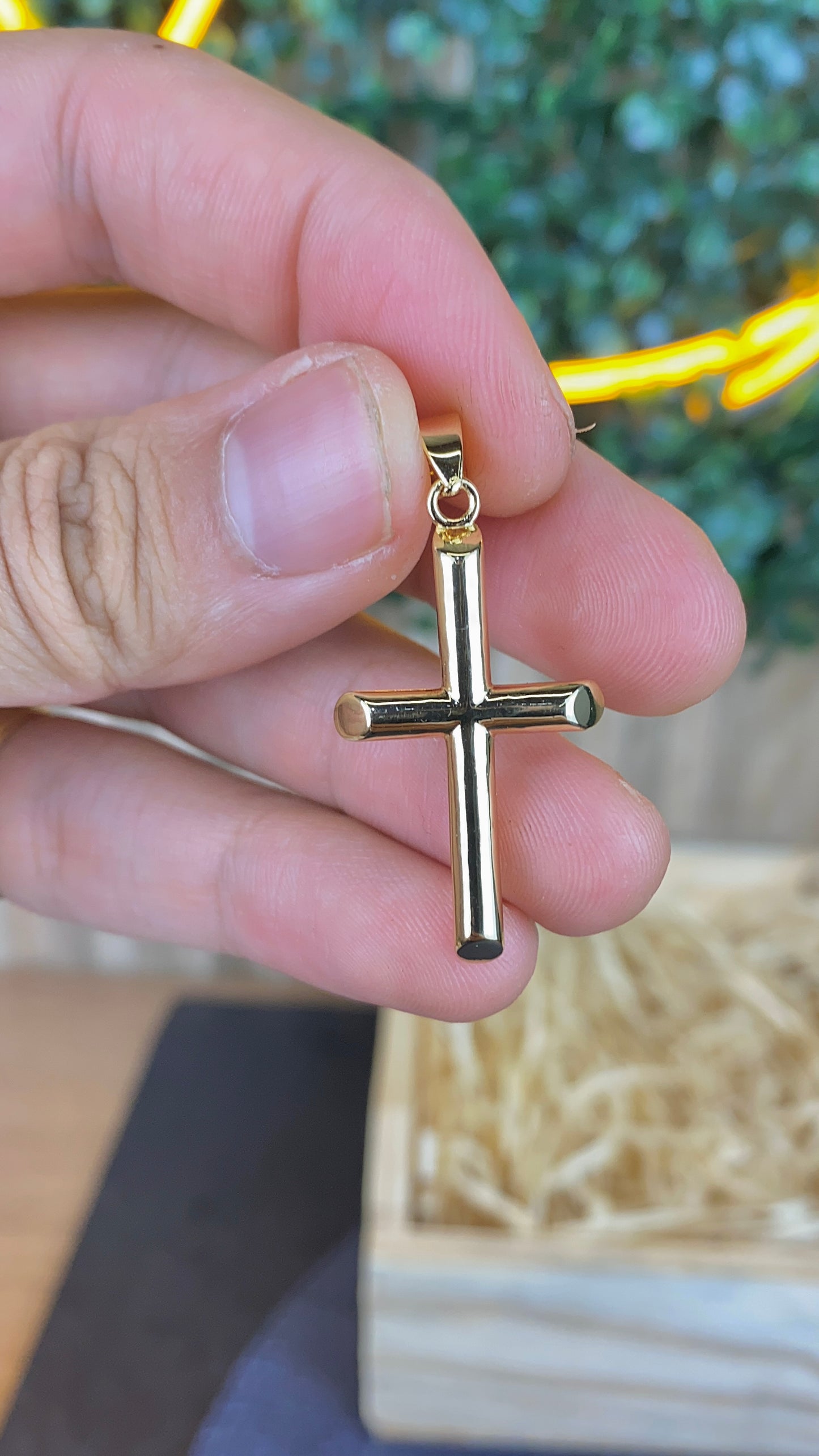Classic Cross Charm Pendant Gold Filled 35x20mm