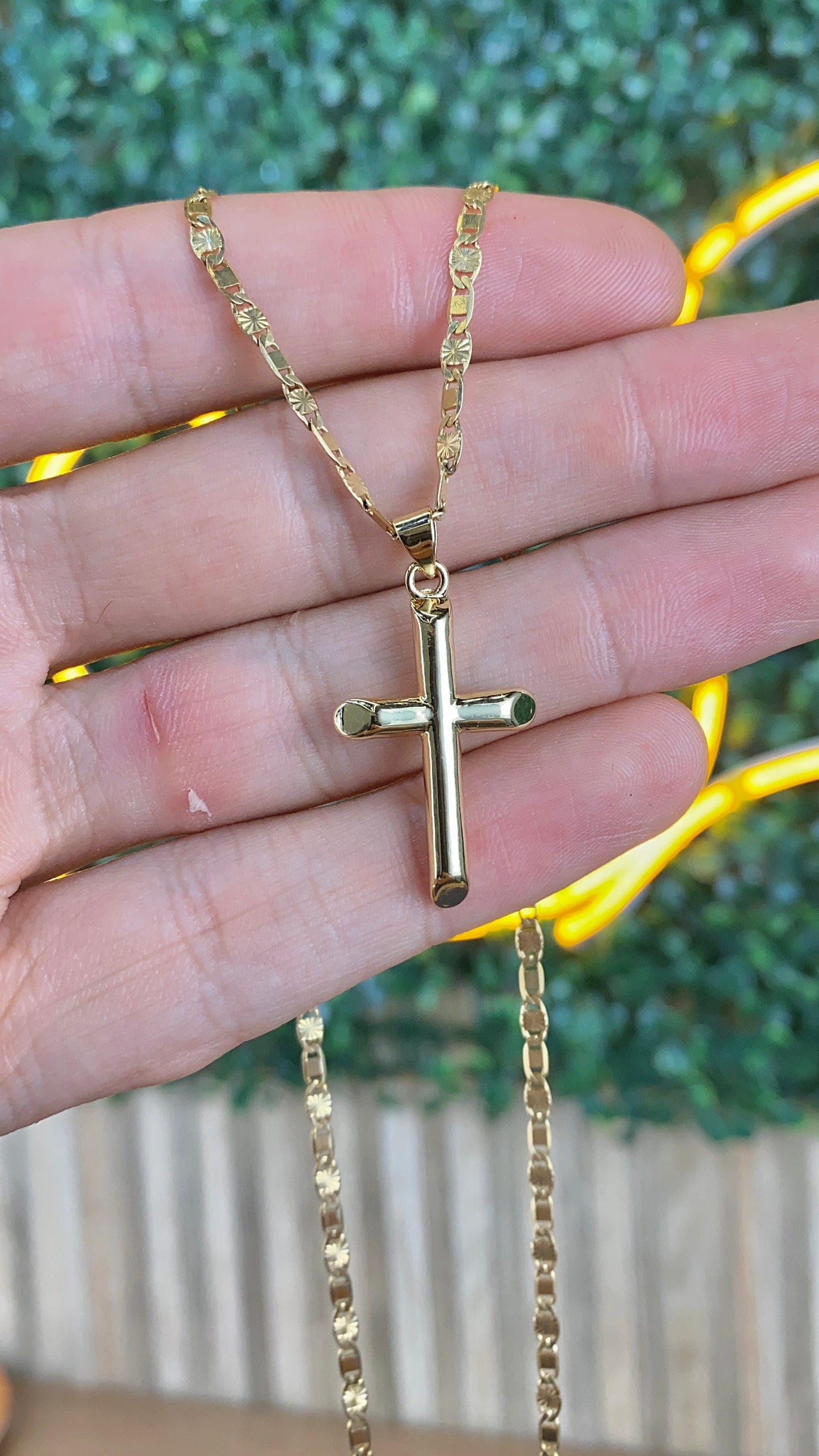 Cross Necklace Valentino Chain 30x18mm Gold Filled