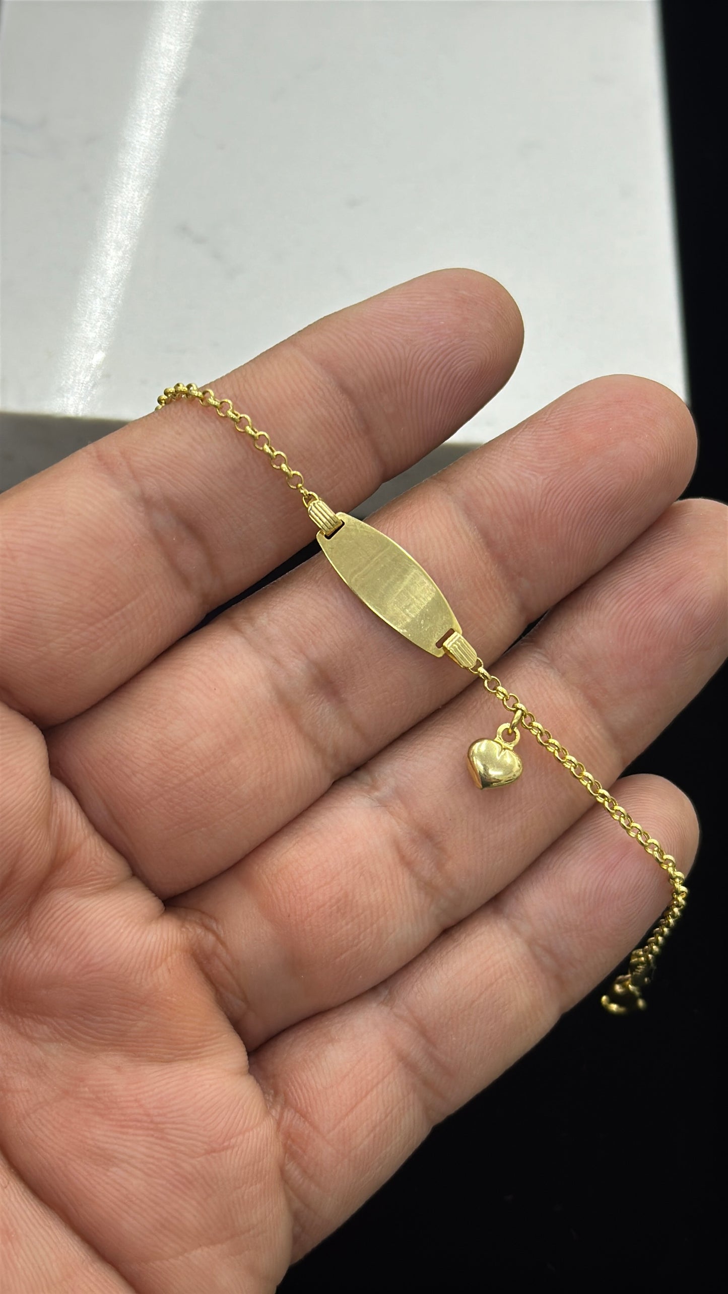 14K Gold Baby ID Bracelet 6 INCH Heart Charm