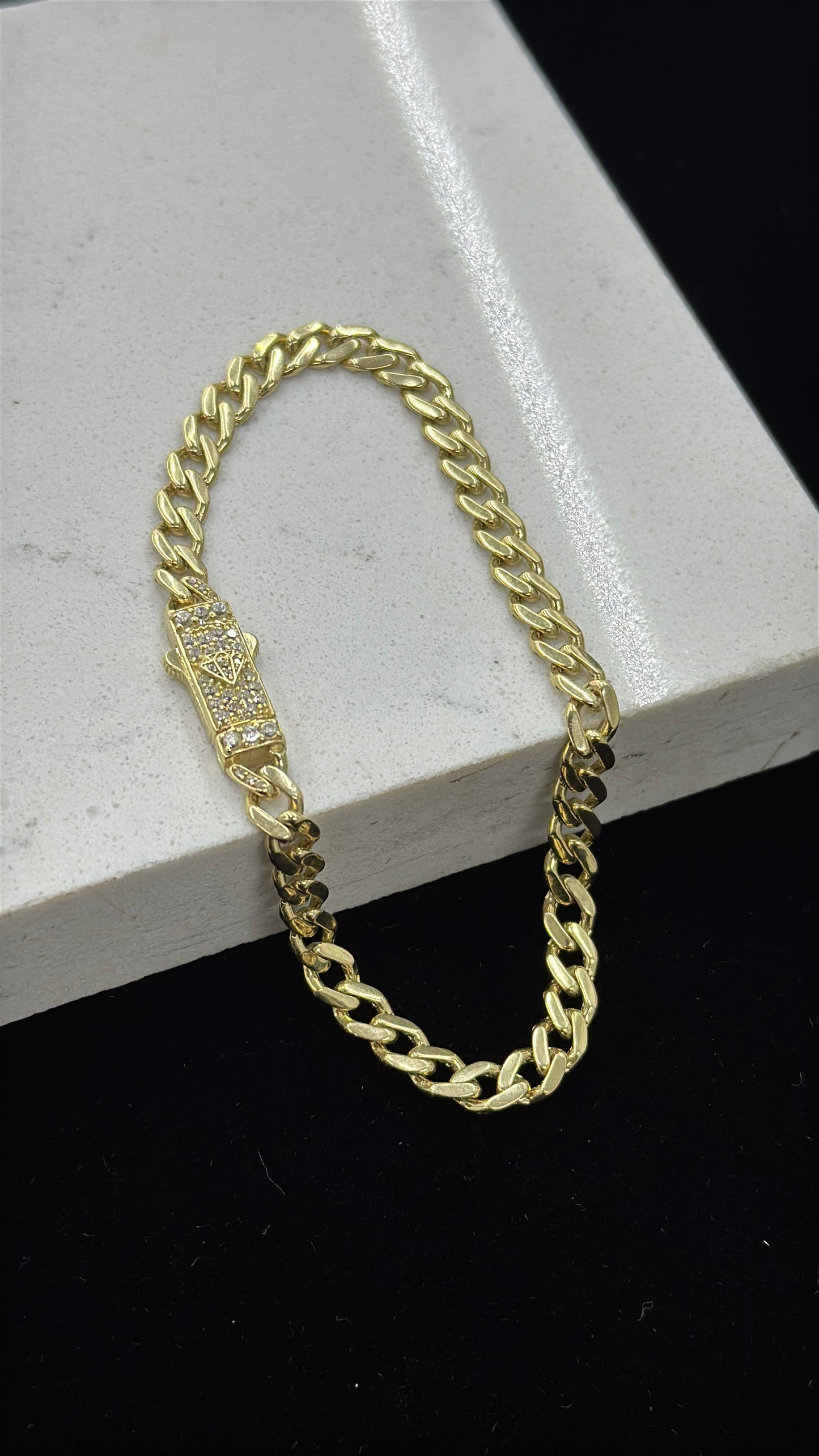 14K Gold Baby Monaco Bracelet CZ for Womens 7.5" INCH