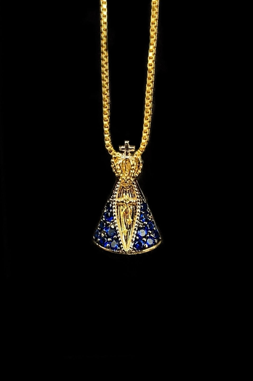 18K Gold Filled Virgin Aparecida Necklace Box Link Chain 18"