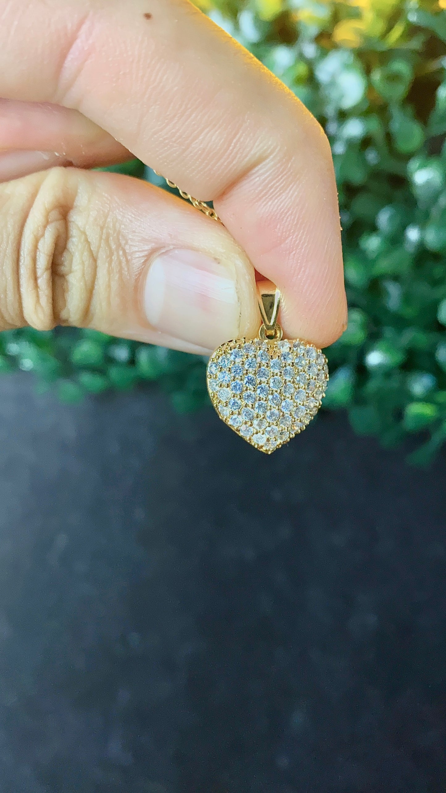 Womens CZ Heart Necklace Cable Link Chain 17"