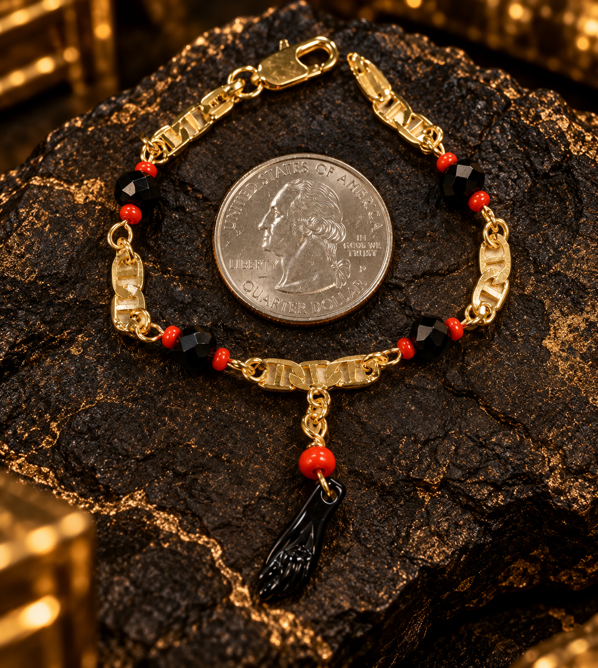 Pulsera de bebé llena de oro de 14 quilates Azabache 5.5 "/Joyería para niños / Joyería de protección / Joyería para niñas