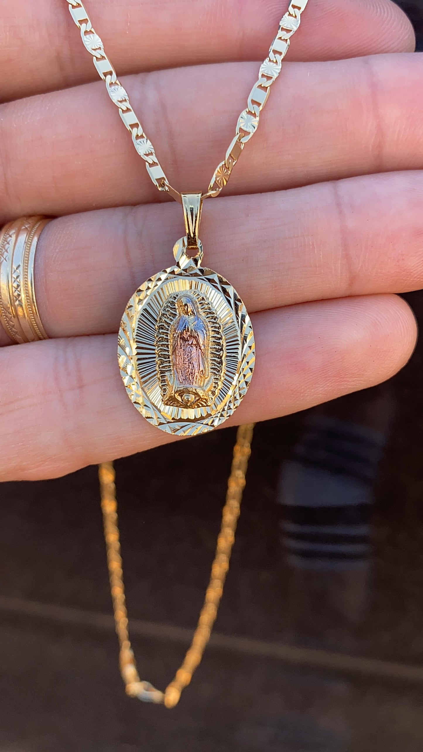 Virgen de Guadalupe Necklace 20" Inches for Womens 14K Gold Filled