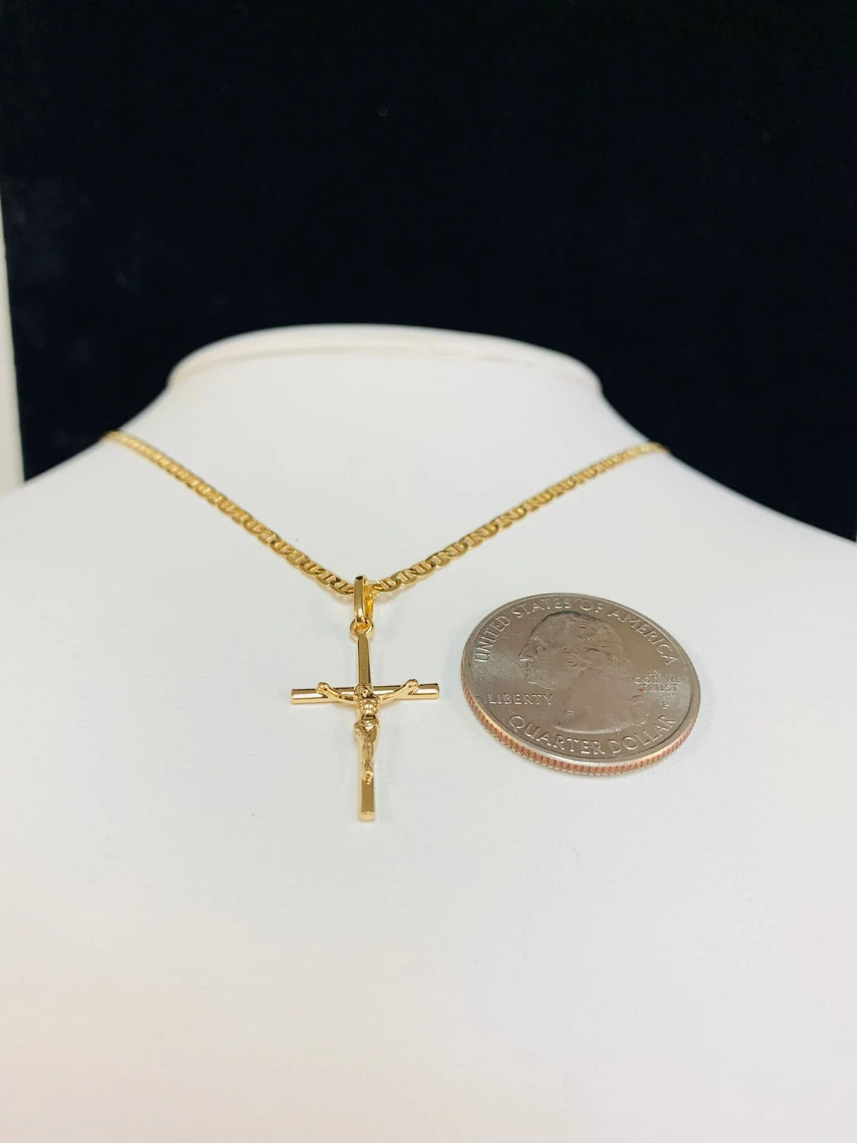 14K Gold Filled Cross Necklace for Baby Kids Girls Boys Jewelry Religious Mariner Chain Charm