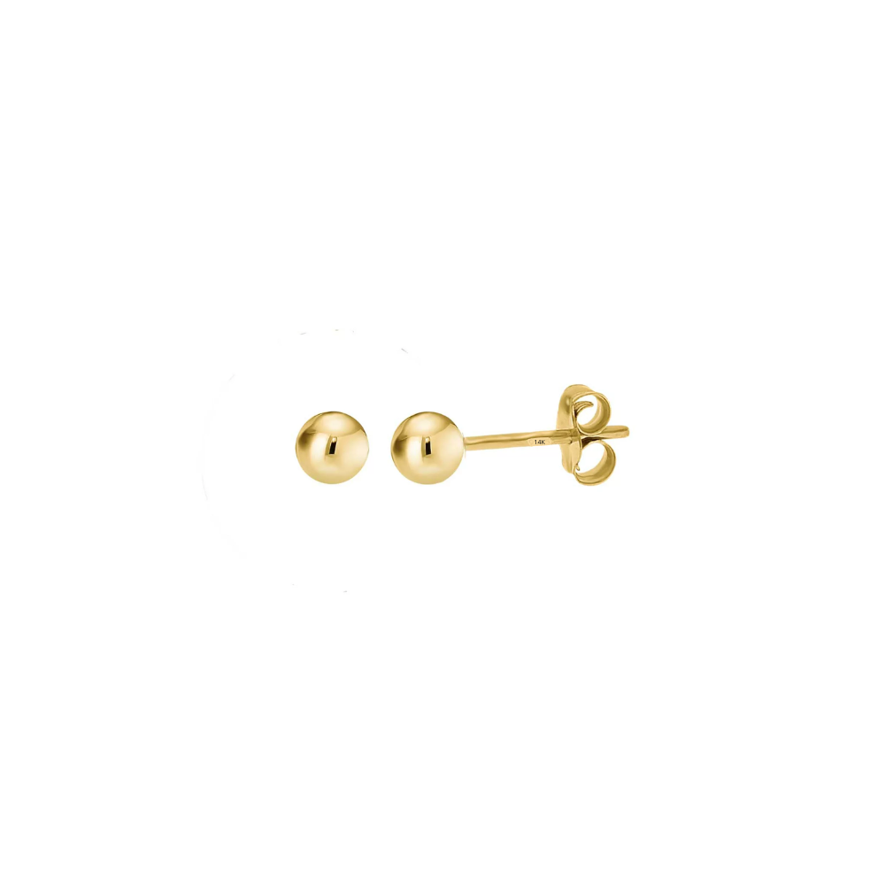 3mm Ball Stud Earrings Push Back 14K Yellow Gold for Womens Girls Baby Gifts Fashion