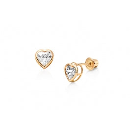 14K Solid Gold Heart Birthstones Earrings Screw Back for Kids Womens Ladies / Everyday Gold Earrings / Valentines Day Gift / Aretes de Corazón Oro Solido 5x5mm