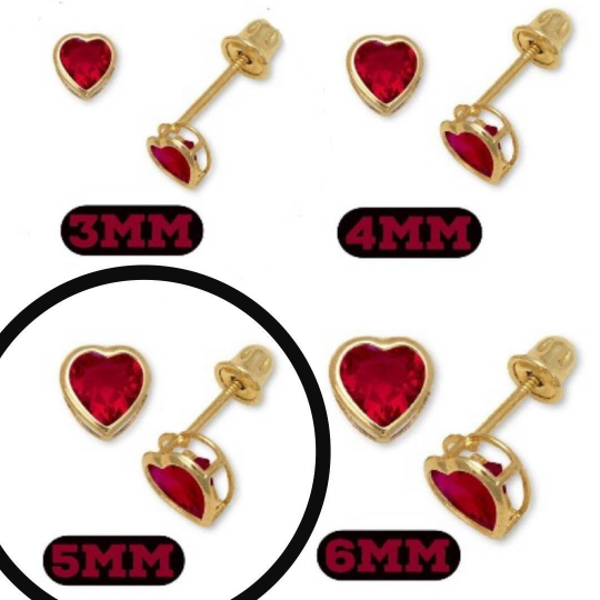 14K Solid Gold Heart Birthstones Earrings Screw Back for Kids Womens Ladies / Everyday Gold Earrings / Valentines Day Gift / Aretes de Corazón Oro Solido 5x5mm