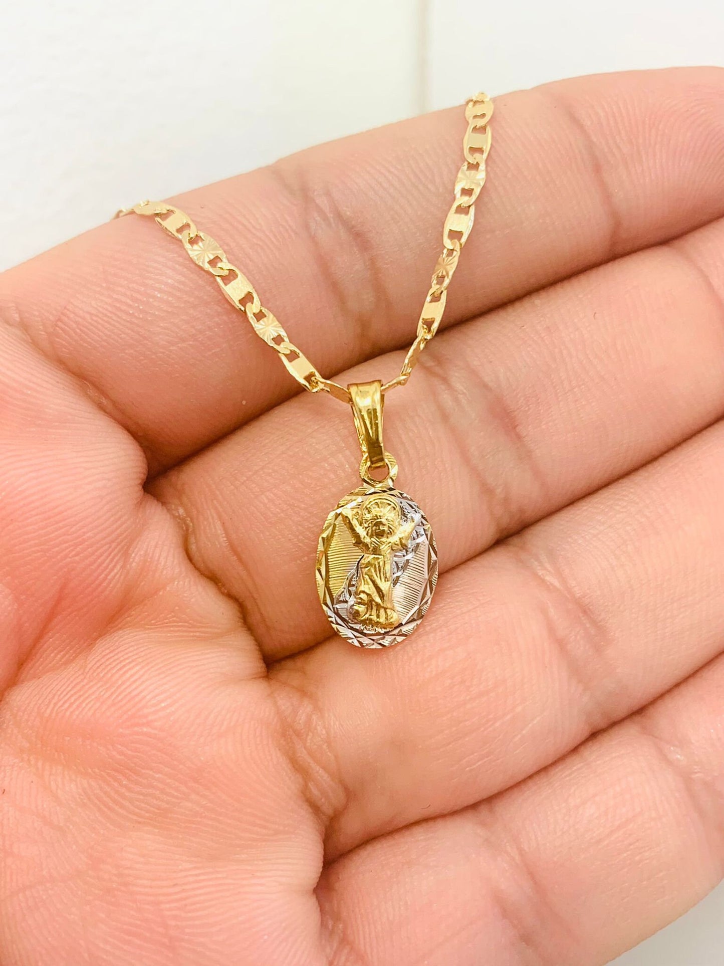 14 K oro lleno bebé Jesús colgante Divino Nino encanto collar 16 "bebé niños joyería