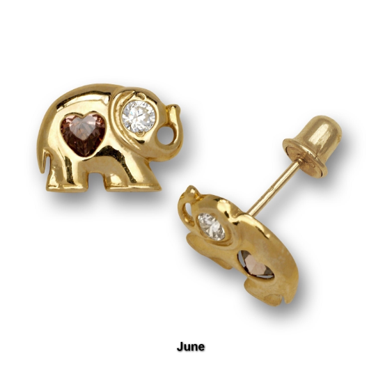 14k Real Yellow Gold Elephant CZ Stud Earring for Women Baby Kids / Screw Back Earrings / Birthstones Stud Earrings / Aretes Oro Real Piedra de Nacimiento Elefante