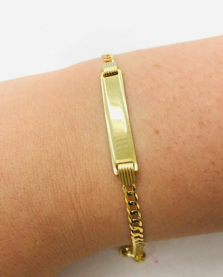 10K Yellow Gold Baby ID Bracelet Kids Childrens Cuban Link Bracelet 6" New Baby Gifts Baby Bracelet Gold