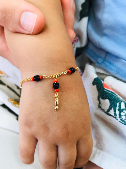 Pulsera de azabache de bebé llena de oro de 14 quilates / pulsera de niños 6 "/ pulsera de azabache de oro / joyería de niños 