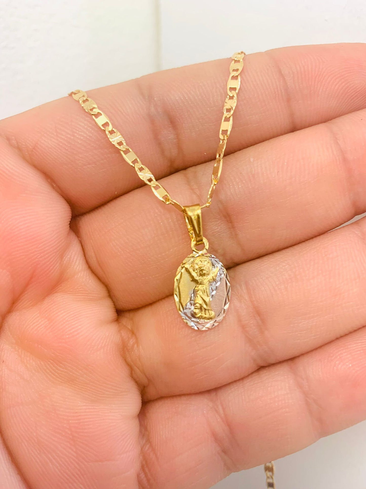 14 K oro lleno bebé Jesús colgante Divino Nino encanto collar 16 "bebé niños joyería