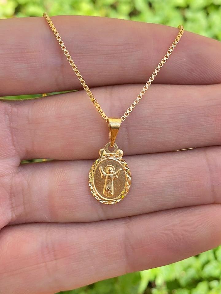 14K Gold Filled Baby Jesus Necklace Box Link Chain 16"