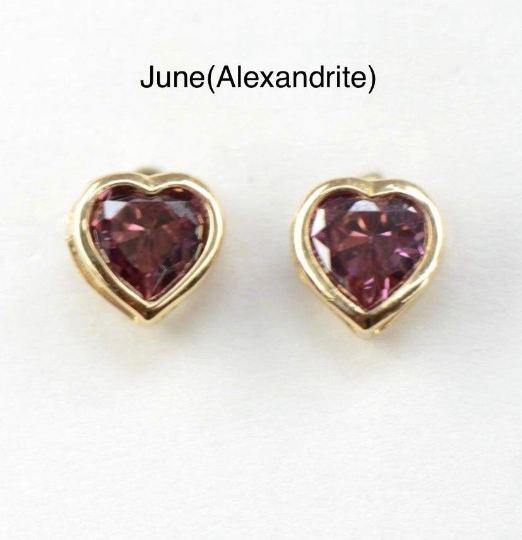 14K Solid Gold Heart Birthstones Earrings Screw Back for Kids Womens Ladies / Everyday Gold Earrings / Valentines Day Gift / Aretes de Corazón Oro Solido 5x5mm