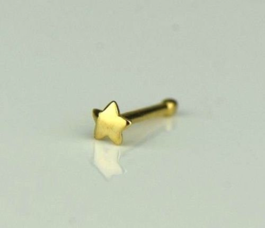 14k Yellow and White Gold Stud Nose Ring Star for Womens / Star Nose Piercing / Gold Body Jewelry / Aretes de la Nariz en Oro Solido Real