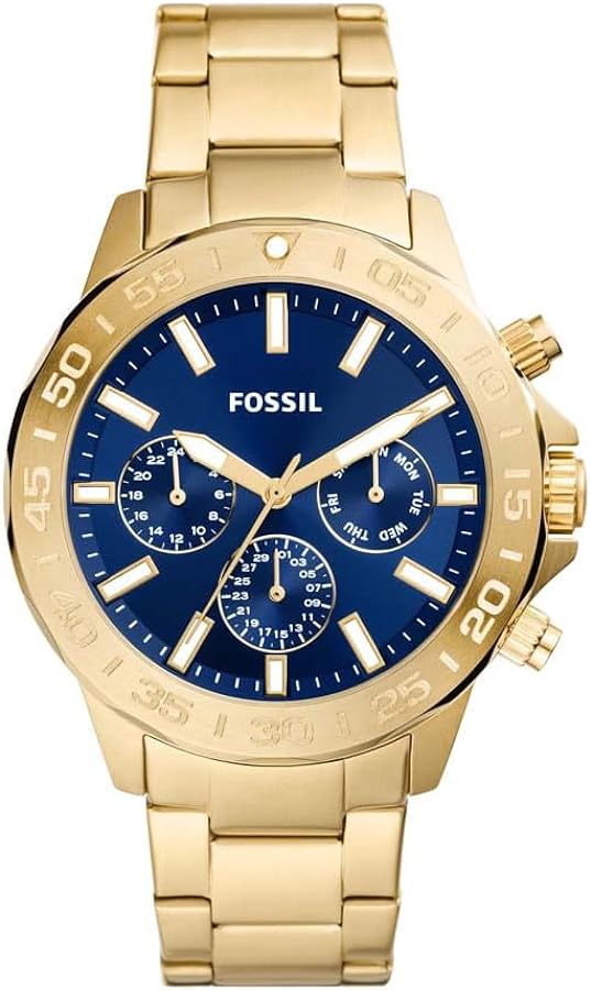 Mens Watch Fossil BQ2706 Yellow Analog Wrist Band Metal