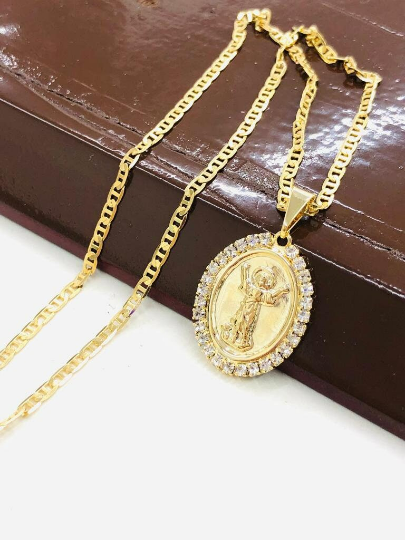 CZ Divino Nino Necklace Mariner link Chain for Womens Mens Kids Childrens/ Divine Child Necklace 21x16/ Baby Jesus Pendant