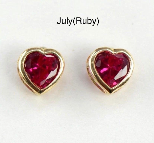 14K Solid Gold Heart Birthstones Earrings Screw Back for Kids Womens Ladies / Everyday Gold Earrings / Valentines Day Gift / Aretes de Corazón Oro Solido 5x5mm