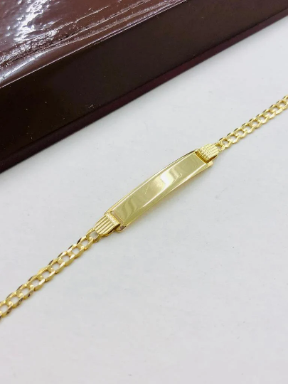 Pulseira de ouro amarelo 10K para bebês com identificação para crianças, pulseira de elo cubano 6 pol. Novo presente para bebês, pulseira de ouro 