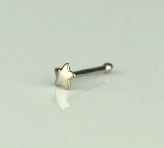 14k Yellow and White Gold Stud Nose Ring Star for Womens / Star Nose Piercing / Gold Body Jewelry / Aretes de la Nariz en Oro Solido Real