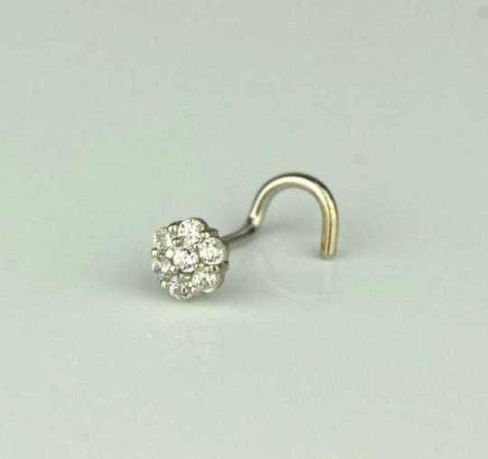 14k Yellow and White Gold CZ Nose Piercing Stud Nose Ring Diamond CZ Ruby Flower Brithstones Nose Piercing / Aretes de la Nariz en Oro Solido Real de Flor con Piedra de Nacimiento Para Mujer