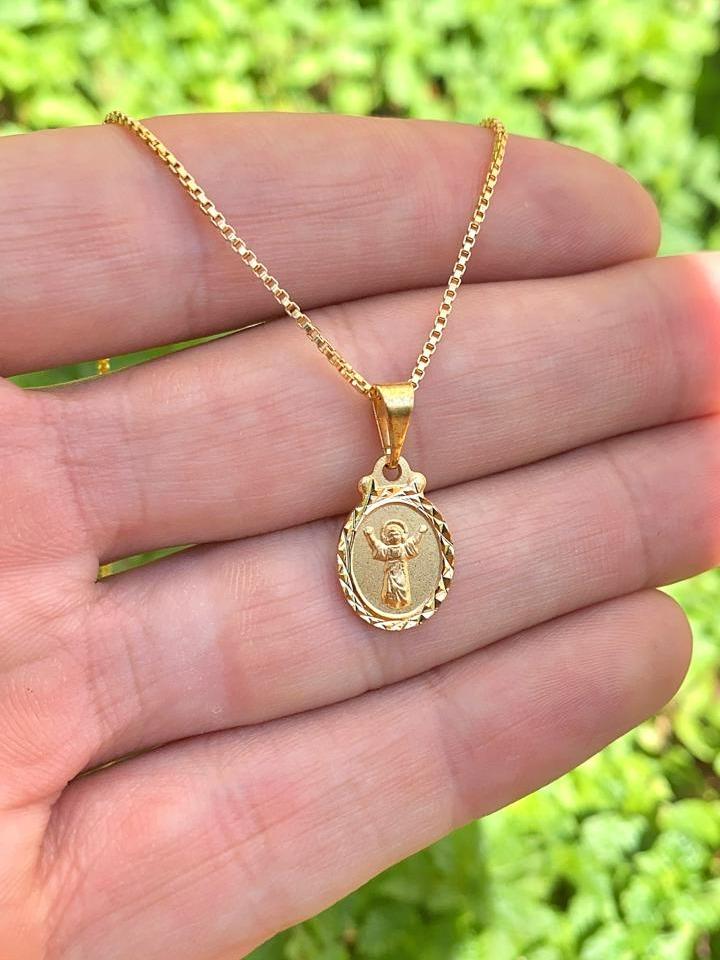 14K Gold Filled Baby Jesus Necklace Box Link Chain 16"