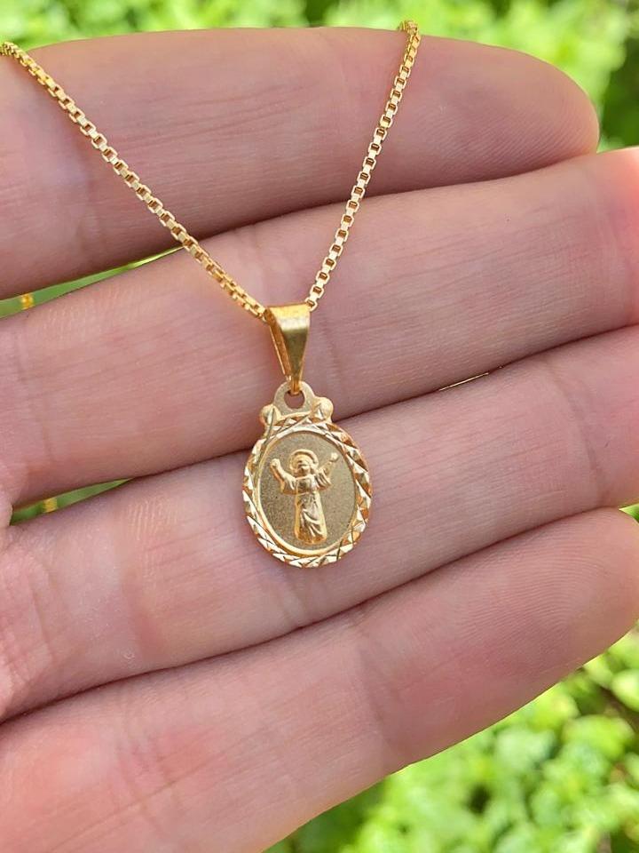 14K Gold Filled Baby Jesus Necklace Box Link Chain 16"