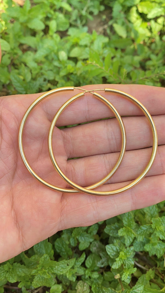 Endless Hoop Earrings 2x2 14K Gold Filled Womens Ladies Argollas Arrecadas de Oro Laminado