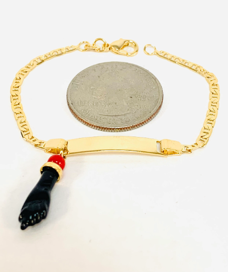 Baby ID Pulseira Azabache 5,5" / Pulseira de bebê cheia de ouro 14K / Jóias de proteção / Pulseira Azabache