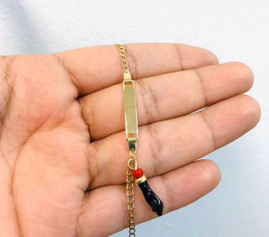 Pulsera de identificación de bebé / Pulsera de bebé Azabache 5.5" / Pulsera de eslabones cubanos / Pulsera de bebé llena de oro de 14K