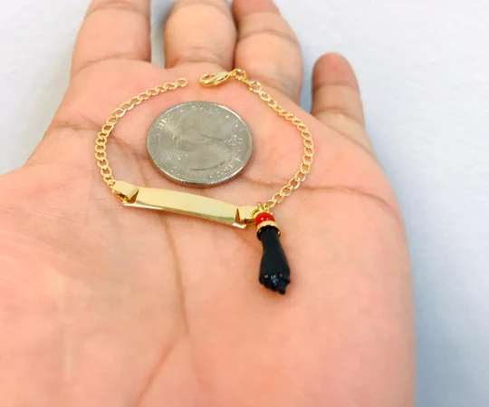 Azabache and Coral Bracelt Gold Filled 7.25″ long. | Sentir Cubano Shop