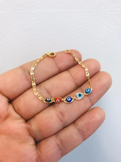 Bebé recién nacido/niños niños/niñas oro relleno mal de ojo bebé pulsera suerte Valentino enlace