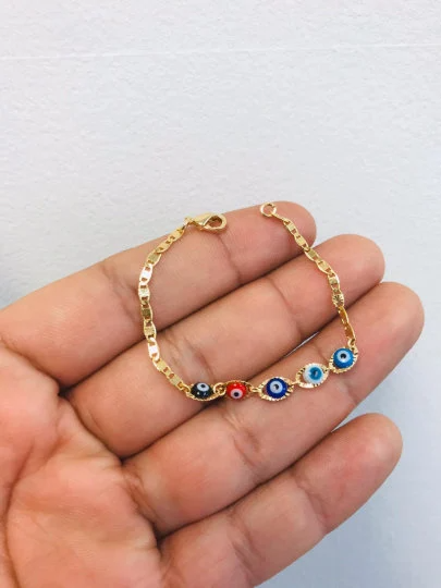 Pulseira de bebê recém-nascido/crianças meninos/meninas com olho maligno cheio de ouro Sorte Valentino Link