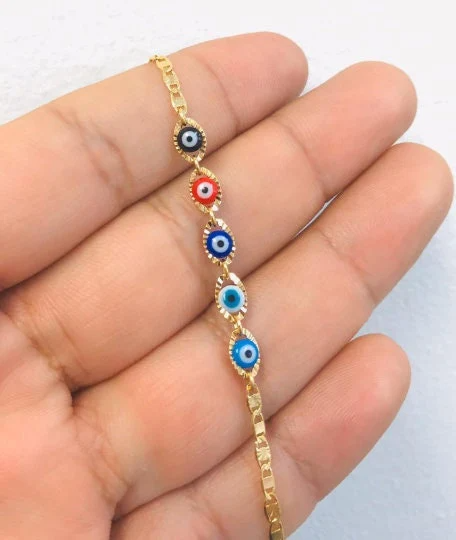 Bebé recién nacido/niños niños/niñas oro relleno mal de ojo bebé pulsera suerte Valentino enlace