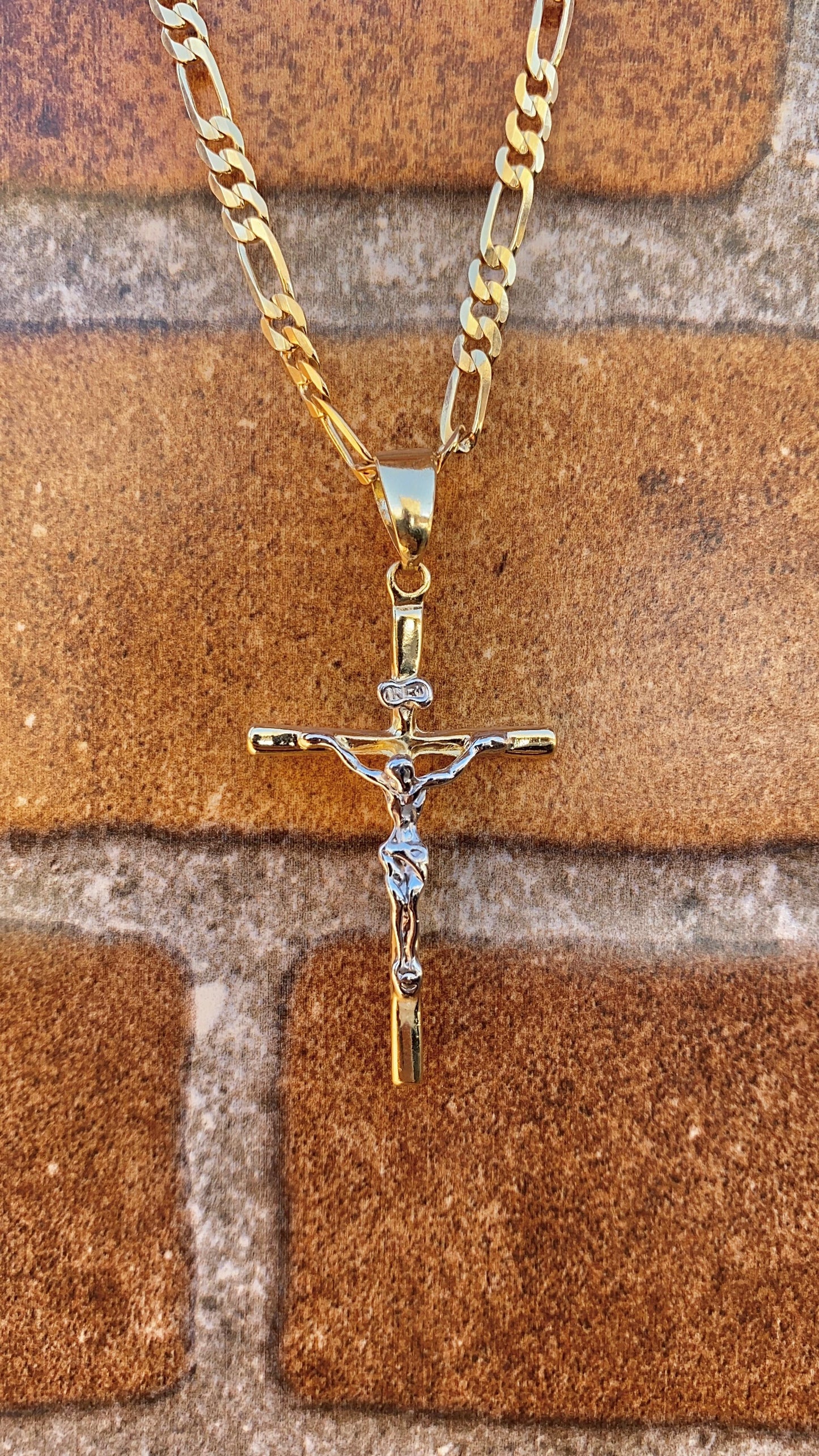 BIG Two Tone Cross Necklace 24" 14K Gold Filled Everyday Jewelry