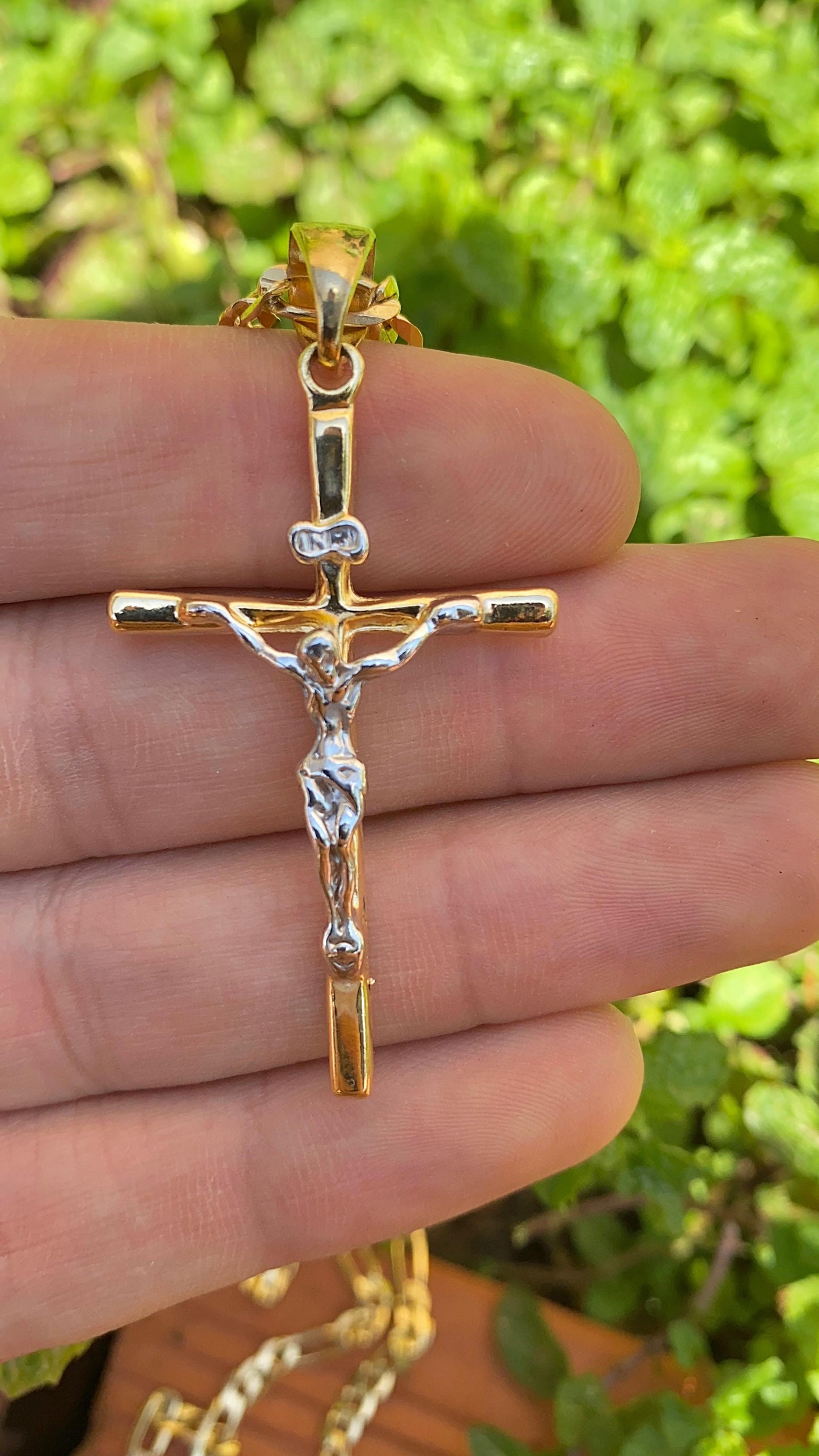 BIG Two Tone Cross Necklace 24" 14K Gold Filled Everyday Jewelry