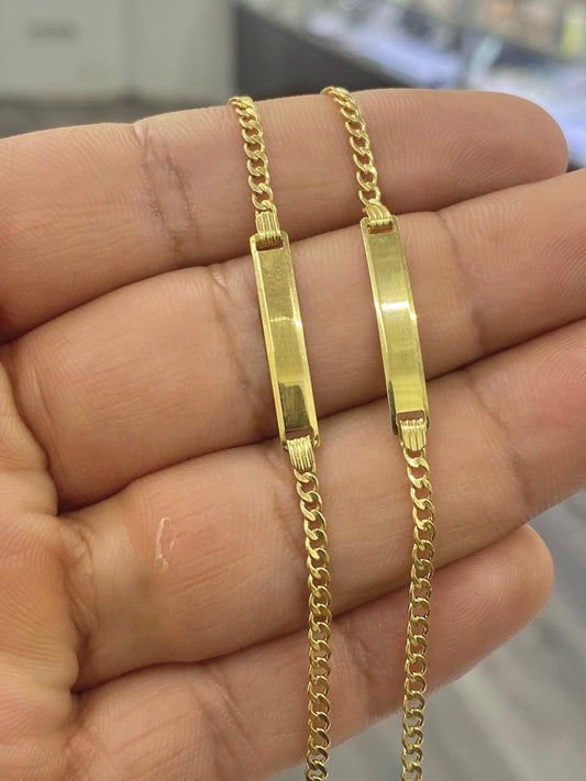 10K Yellow Real Gold Baby ID Bracelet 5.5" Good Look Curb Link Chain Jewelry Gifts For Kids