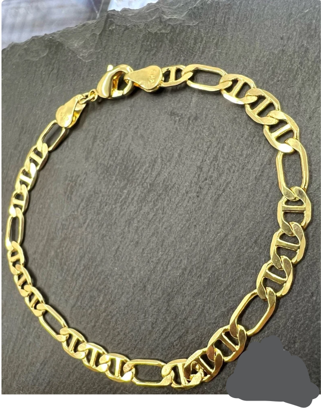 14K Gold Filled Bracelet 7.5" Figaro Anchor Mariner Chain Womens Mens Adults