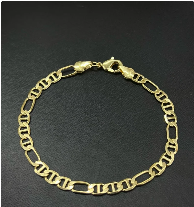 14K Gold Filled Bracelet 7.5" Figaro Anchor Mariner Chain Womens Mens Adults