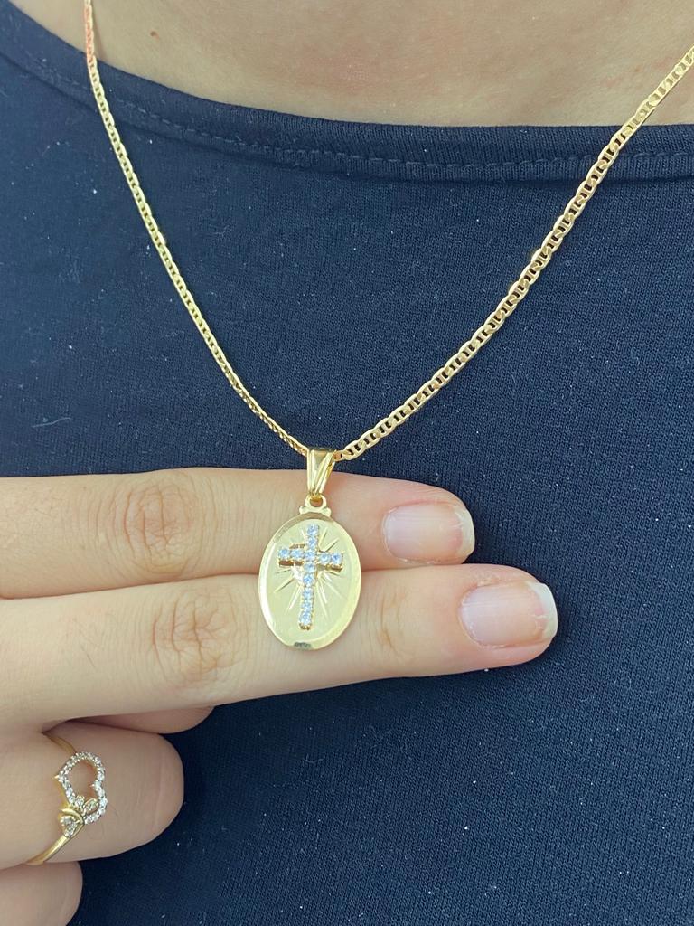 14K Gold Filled Cross Necklace CZ Mariner Chain Mens Womens Toddler Youth Kids Baby