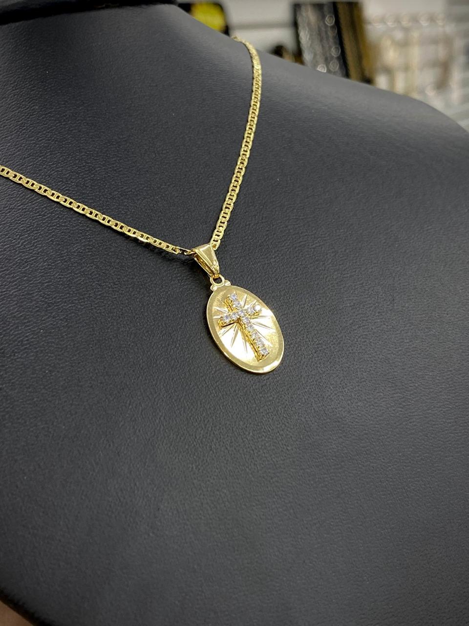 14K Gold Filled Cross Necklace CZ Mariner Chain Mens Womens Toddler Youth Kids Baby