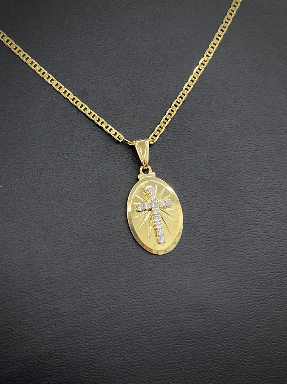 14K Gold Filled Cross Necklace CZ Mariner Chain Mens Womens Toddler Youth Kids Baby