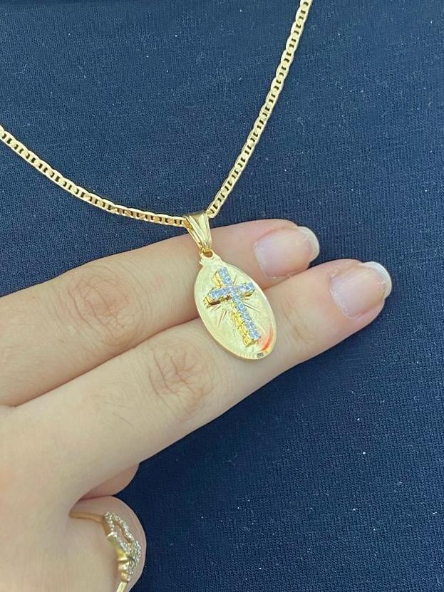 14K Gold Filled Cross Necklace CZ Mariner Chain Mens Womens Toddler Youth Kids Baby