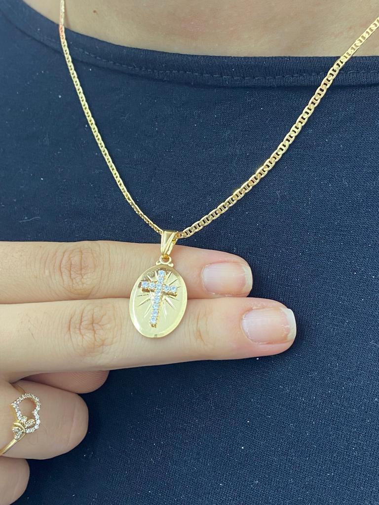 14K Gold Filled Cross Necklace CZ Mariner Chain Mens Womens Toddler Youth Kids Baby